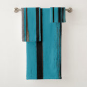 Turquoise en Black - Abstracte kunststrepen Bad Handdoek (Insitu)