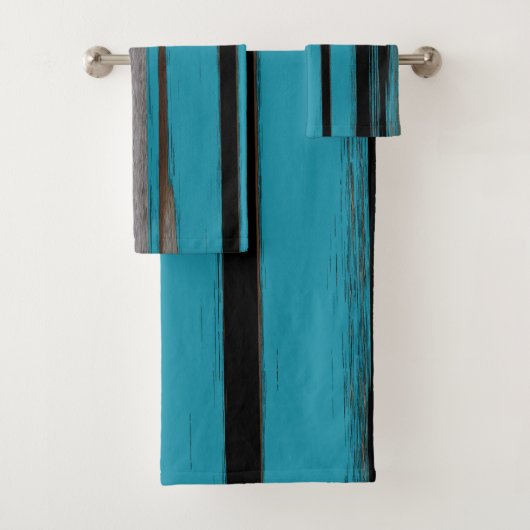 Turquoise en Black - Abstracte kunststrepen Bad Handdoek (Insitu)