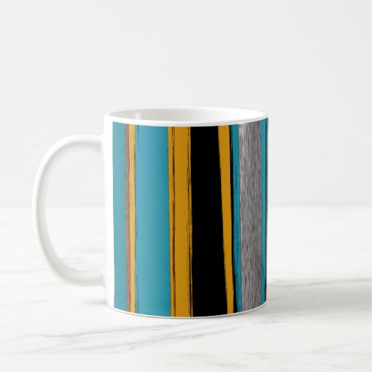 Turquoise en Black - Abstracte kunststrepen Koffiemok (Links)