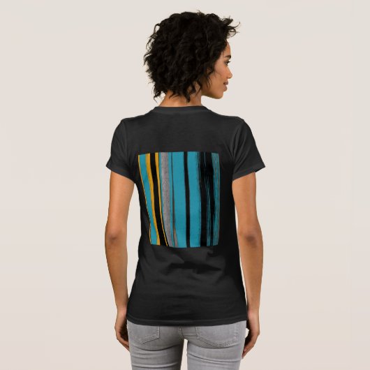 Turquoise en Black - Abstracte kunststrepen T-shirt (Achterkant volledig)