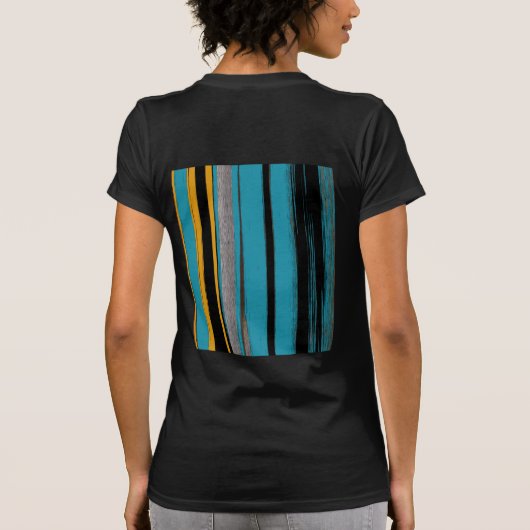 Turquoise en Black - Abstracte kunststrepen T-shirt (Achterkant)