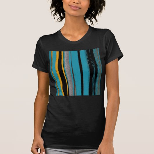 Turquoise en Black - Abstracte kunststrepen T-shirt (Voorkant)