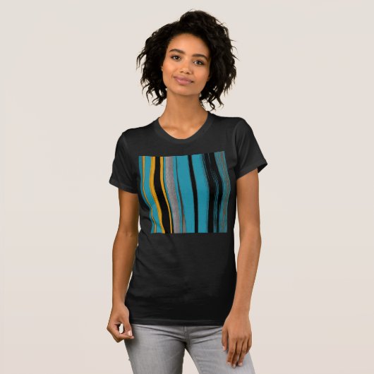 Turquoise en Black - Abstracte kunststrepen T-shirt (Voorkant volledig)