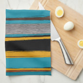 Turquoise en Black - Abstracte kunststrepen Theedoek (Quarter Fold)