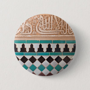 Turquoise en Black Arabesque Pattern Button