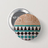 Turquoise en Black Arabesque Pattern Button (Voorkant /achterkant)