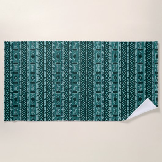 Turquoise en Black Aztec Pattern Strandlaken (Voorkant)