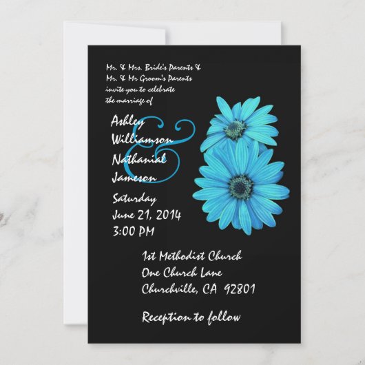 Turquoise en Black Daisy Wedding Invitation Kaart (Voorkant)