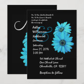 Turquoise en Black Daisy Wedding Invitation Kaart (Voorkant / Achterkant)