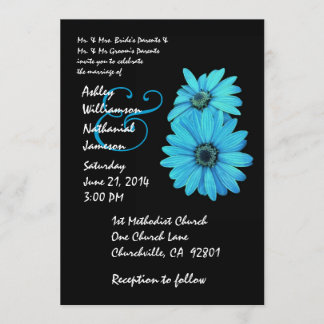 Turquoise en Black Daisy Wedding Invitation Kaart