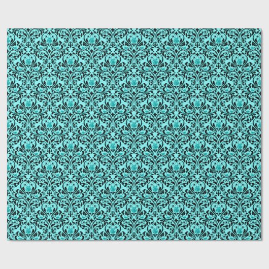 Turquoise en Black Damask Cadeaupapier (Vlak)