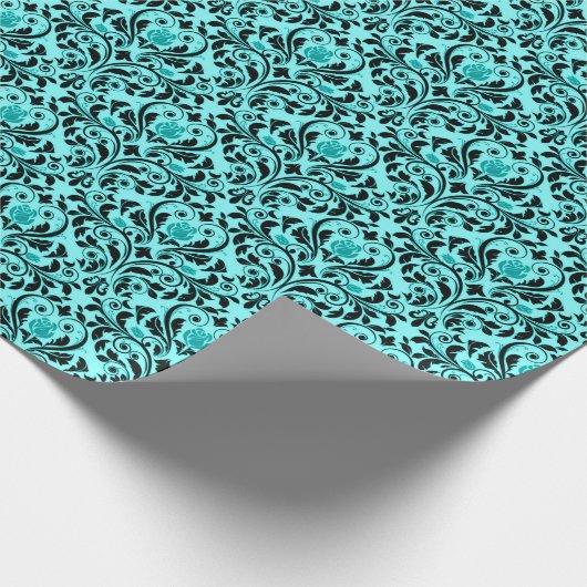 Turquoise en Black Damask Cadeaupapier (Hoek)