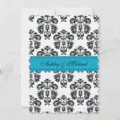 Turquoise en Black Damask Eiffel Tower Wedding Kaart (Achterkant)