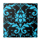Turquoise en Black Damask Matching Kitchen Tegeltje (Voorkant)