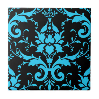 Turquoise en Black Damask Matching Kitchen Tegeltje