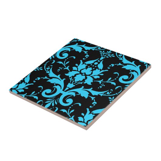 Turquoise en Black Damask Matching Kitchen Tegeltje (Zijkant)