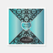 Turquoise en Black Damask Servetten (Voorkant)