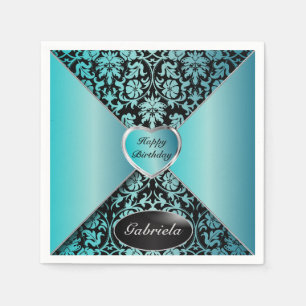 Turquoise en Black Damask Servetten