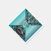 Turquoise en Black Damask Servetten (Hoek)