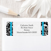 Turquoise en Black Damask Swirls Adresetiketten Etiket (Insitu)