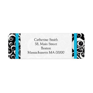 Turquoise en Black Damask Swirls Adresetiketten Etiket