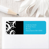 Turquoise en Black Damask Swirls Adresetiketten Etiket (Insitu)