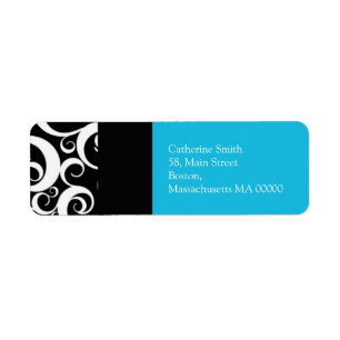 Turquoise en Black Damask Swirls Adresetiketten Etiket