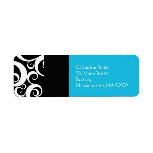Turquoise en Black Damask Swirls Adresetiketten Etiket (Voorkant)