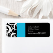 Turquoise en Black Damask Swirls Adresetiketten Etiket (Insitu)