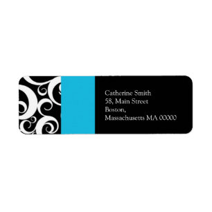 Turquoise en Black Damask Swirls Adresetiketten Etiket