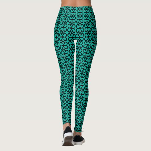 Turquoise en Black Elegant Pattern Leggings (Achterkant)