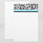 Turquoise en Black Floral Pattern Briefpapier (Voorkant / Achterkant)