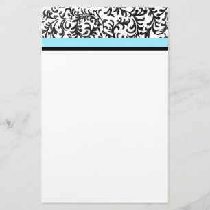 Turquoise en Black Floral Pattern Briefpapier