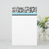 Turquoise en Black Floral Pattern Briefpapier (Staand voorkant)