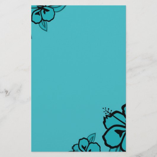 Turquoise en Black Hibiscus Print Briefpapier (Voorkant)