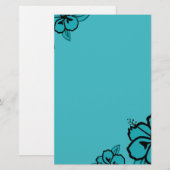 Turquoise en Black Hibiscus Print Briefpapier (Voorkant / Achterkant)