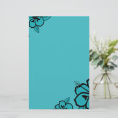 Turquoise en Black Hibiscus Print Briefpapier (Staand voorkant)