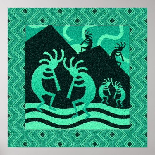 Turquoise en Black Kokopelli Southwest Wall Art Poster (Voorkant)