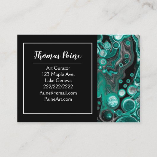 Turquoise en Black Marble Fluid Art Visitekaartje (Voorkant)
