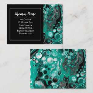 Turquoise en Black Marble Fluid Art Visitekaartje