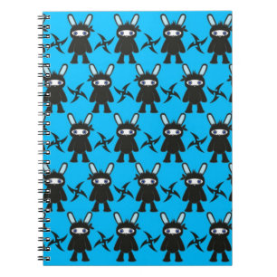 Turquoise en Black Ninja Bunny Pattern Notitieboek