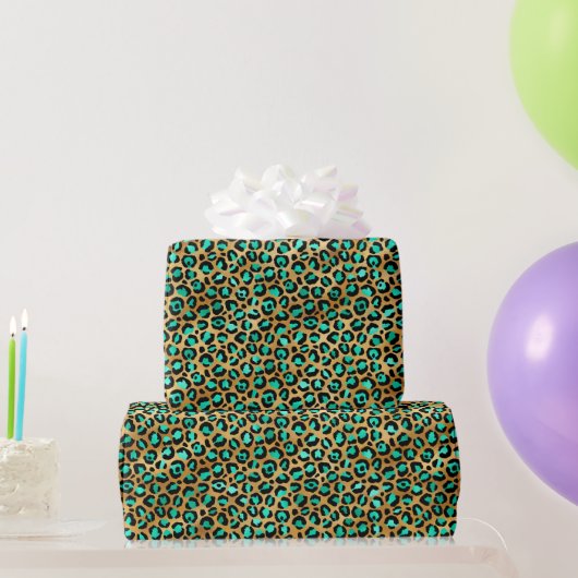 Turquoise en Black Oerwoud Leopard op Gold Print Cadeaupapier (Feestgeschenken)