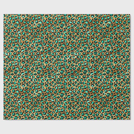 Turquoise en Black Oerwoud Leopard op Gold Print Cadeaupapier (Vlak)