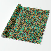 Turquoise en Black Oerwoud Leopard op Gold Print Cadeaupapier (Uitgerold)