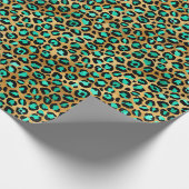 Turquoise en Black Oerwoud Leopard op Gold Print Cadeaupapier (Hoek)