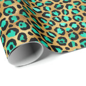 Turquoise en Black Oerwoud Leopard op Gold Print Cadeaupapier (Rol Hoek)
