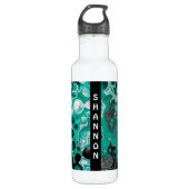 Turquoise en Black Personalized Marble Fluid Art Waterfles (Voorkant)