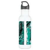 Turquoise en Black Personalized Marble Fluid Art Waterfles (Achterkant)