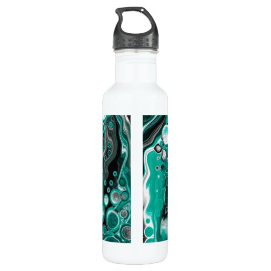 Turquoise en Black Personalized Marble Fluid Art Waterfles (Achterkant)