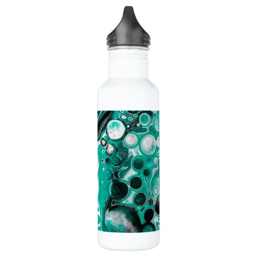 Turquoise en Black Personalized Marble Fluid Art Waterfles (Links)